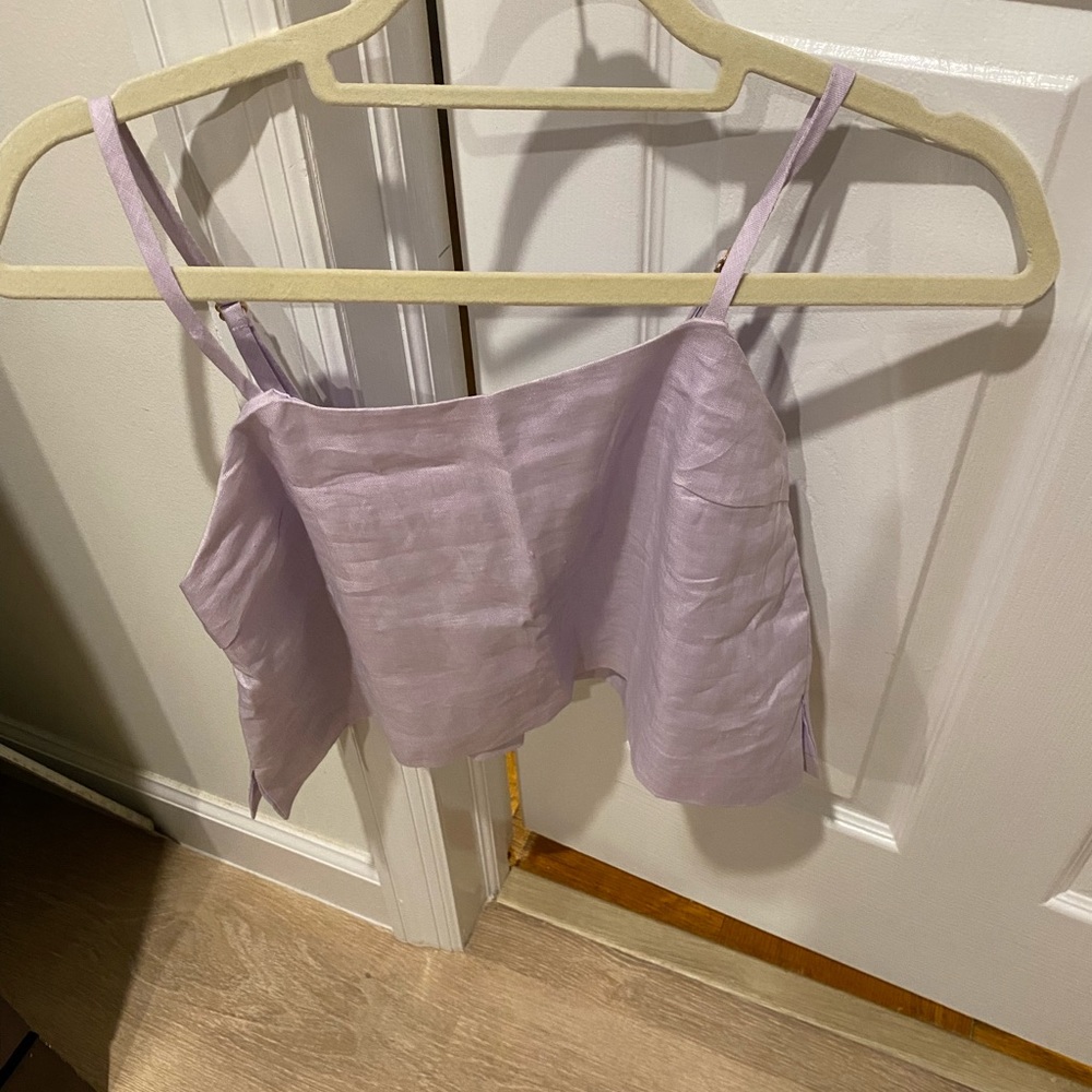 HEVRON 100% Linen Boxy Tank Lavander S